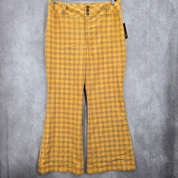 Wild Fable Yellow Plaid Straight Boho Flare Wide Leg Dress Bottom Pants Plus 16 - Picture 1 of 8